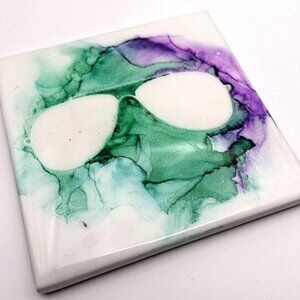Ceramic Studio Art Alcohol Ink Abstract Summer Tile Coasters Set of 7 4x4